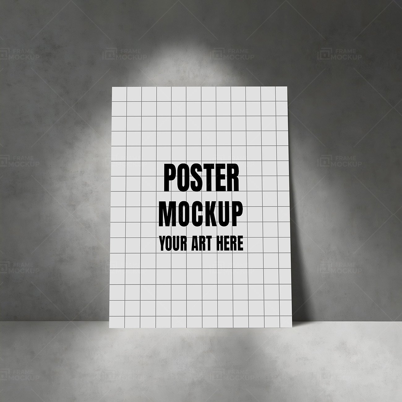 A blank white poster board on a textured gray surface, illuminated by soft light against a darker gray background.